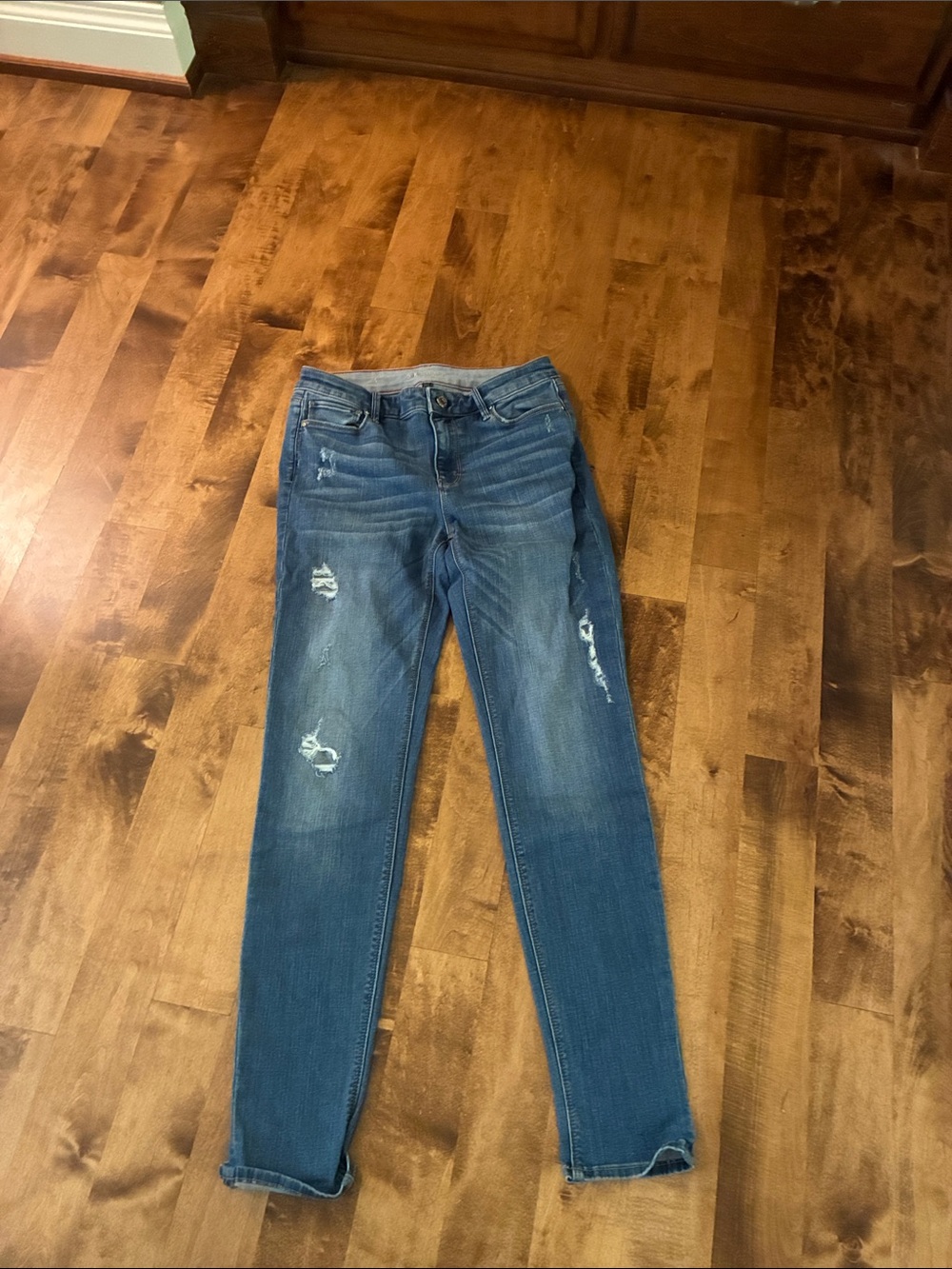 White House Black Market Distressed Blue Skinny Jeans